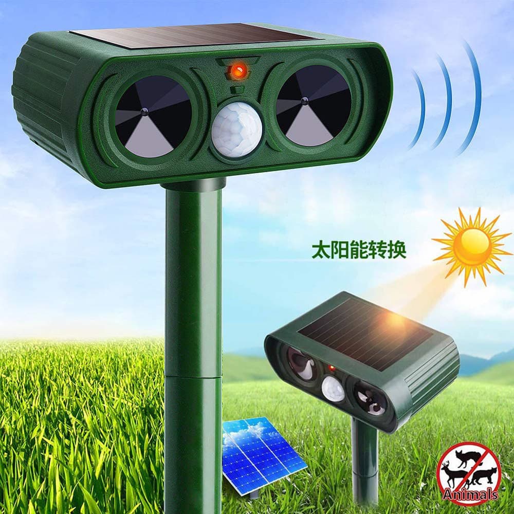 Solar Ultrasonic Bird and Dog Repeller with Infrared Sensor, Flashing Light, and Sound-Light Animal Deterrent for Cats