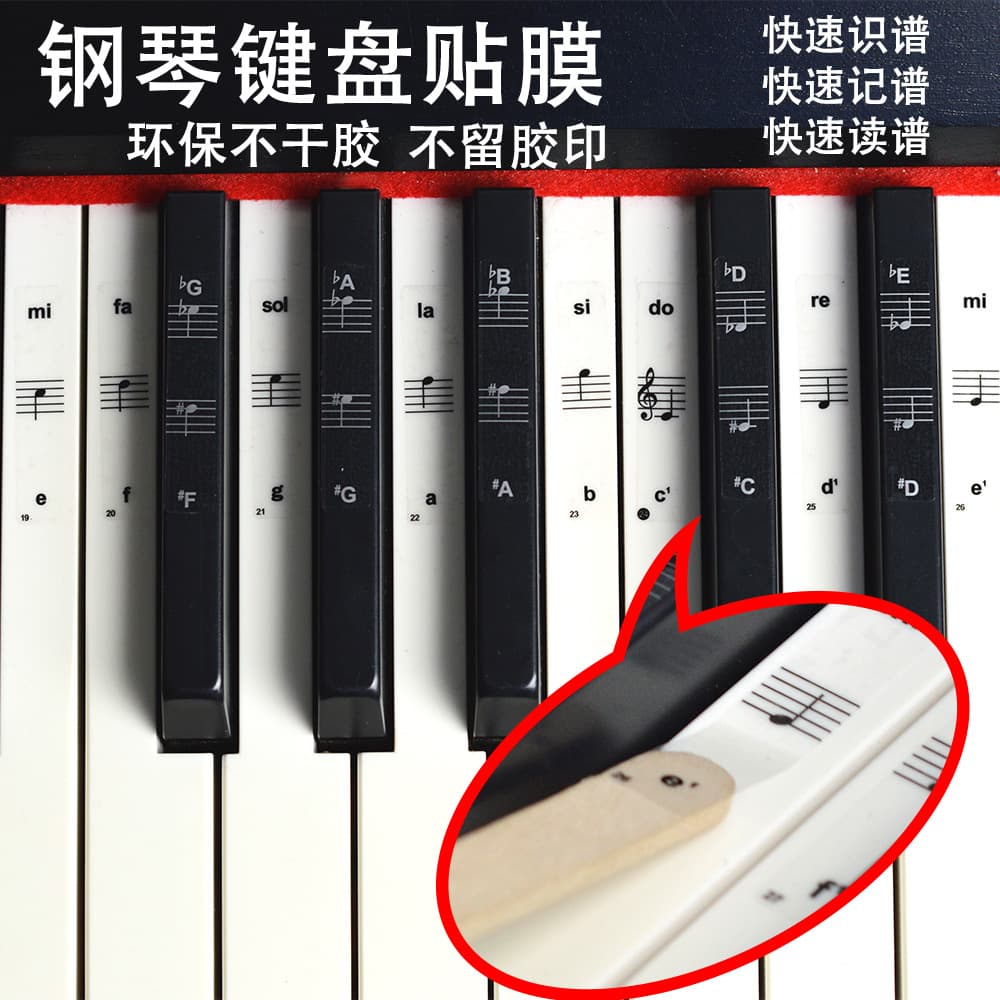 Transparent Staff Piano Stickers for 88/61/54 Keys, Numbered Notation Keyboard Decals with Pitch Marks and Notes