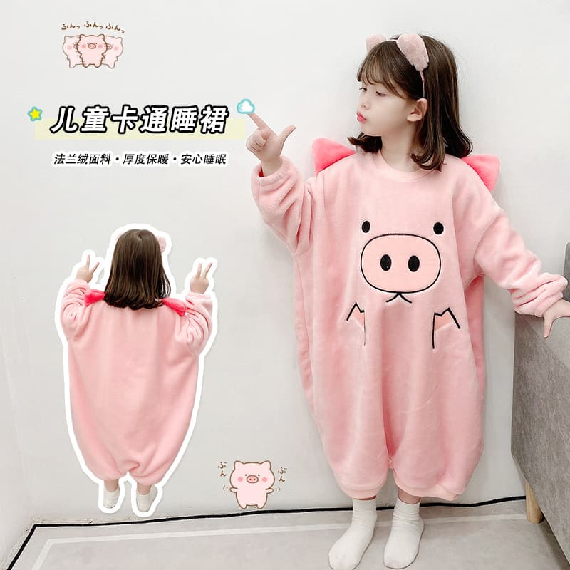 Thickened flannel nightgown for babies, warm winter onesie pajamas for children aged 3, 4, 5, and 6, wholesale.