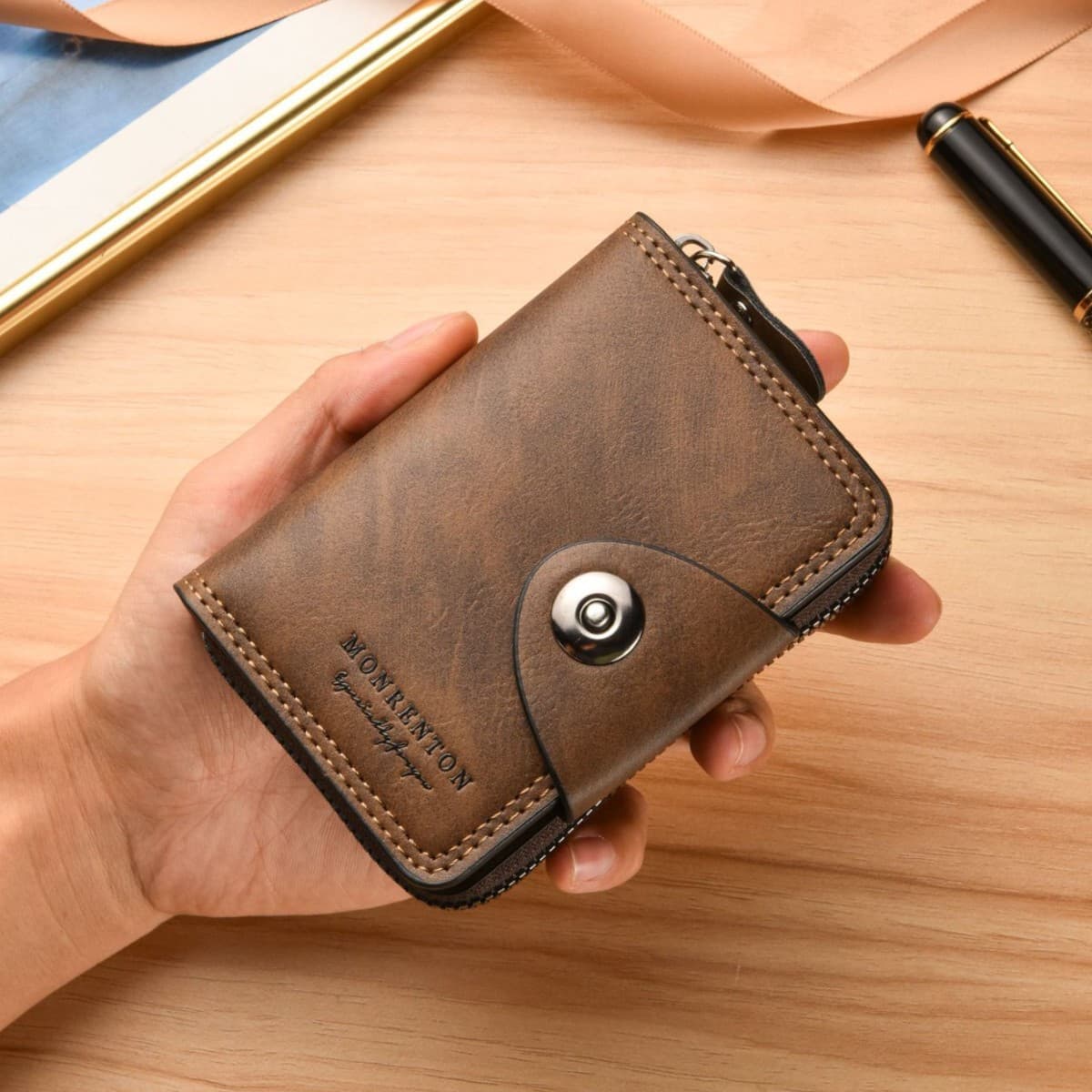 New Cross-Border Magnetic Buckle Business Men's Premium Card Holder 2026 Short Style Multi-Slot Small Card Case with Side Zipper Wholesale