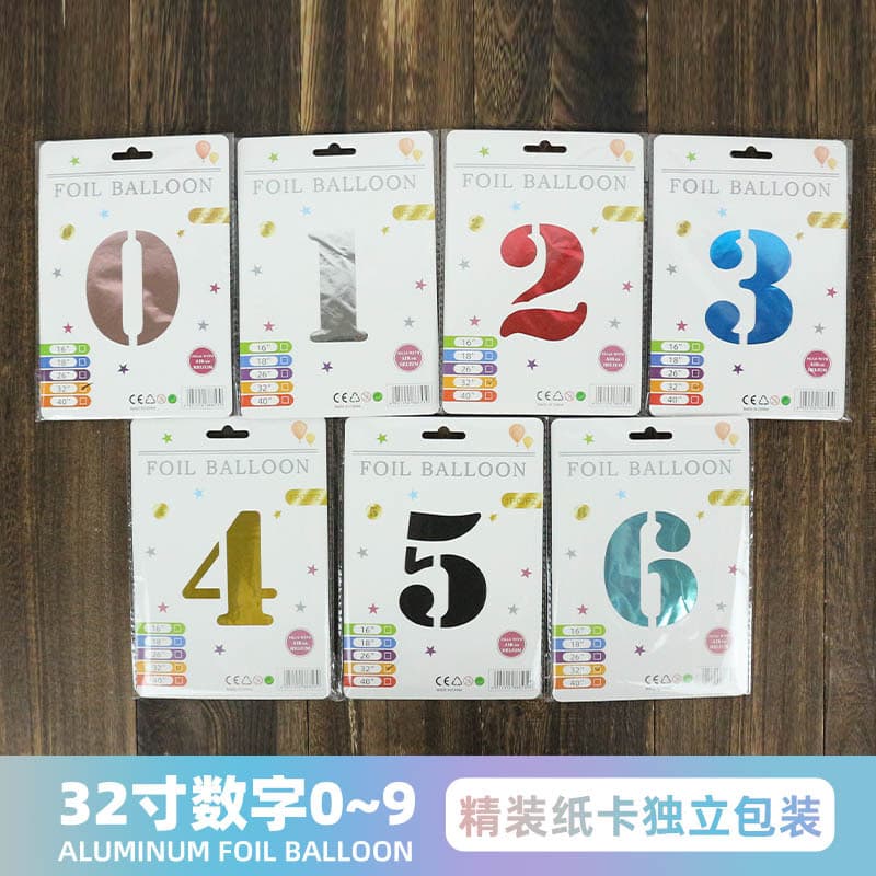 32-inch Digital Balloon, Individual Card Packaging, US Version Slim Foil, Premium Foil Birthday Balloon