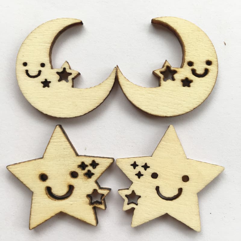 Export Source Laser DIY Moon Star Hollowed-Out Home Decor Wooden Craft Pieces 50 pcs/Pack