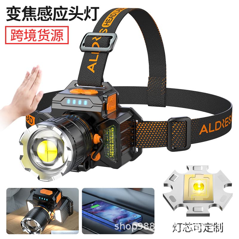 Cross-border Ultra-Bright Motion Sensor Headlamp USB Rechargeable Emergency Smart Head-Mounted Outdoor Lighting LED Headlamp