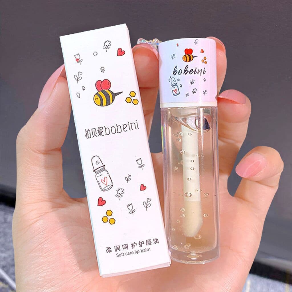 Bee lip oil, water-gloss glass, transparent lip gloss, repairing chapped and peeling lips, lip care for women with pouty lips, lip balm