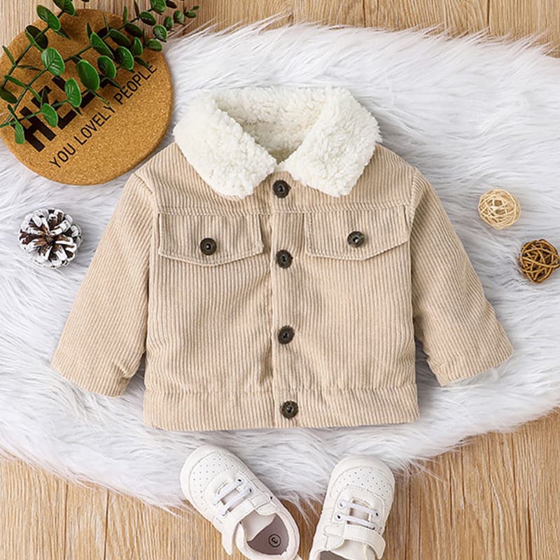 Winter Clothing Direct Sales 2022 Infant/Toddler Winter Trendy Fleece-Lined Thick Corduroy Coat