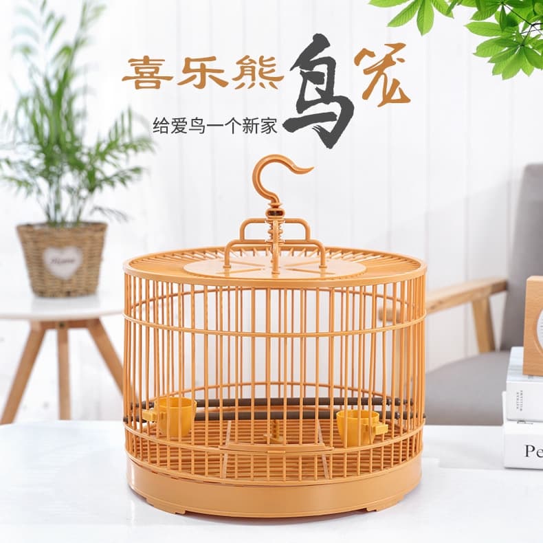 Source Factory Plastic Combination Pet Cage 29.5 Round Tiger Skin Black Phoenix Peony Parrot Bird Cage