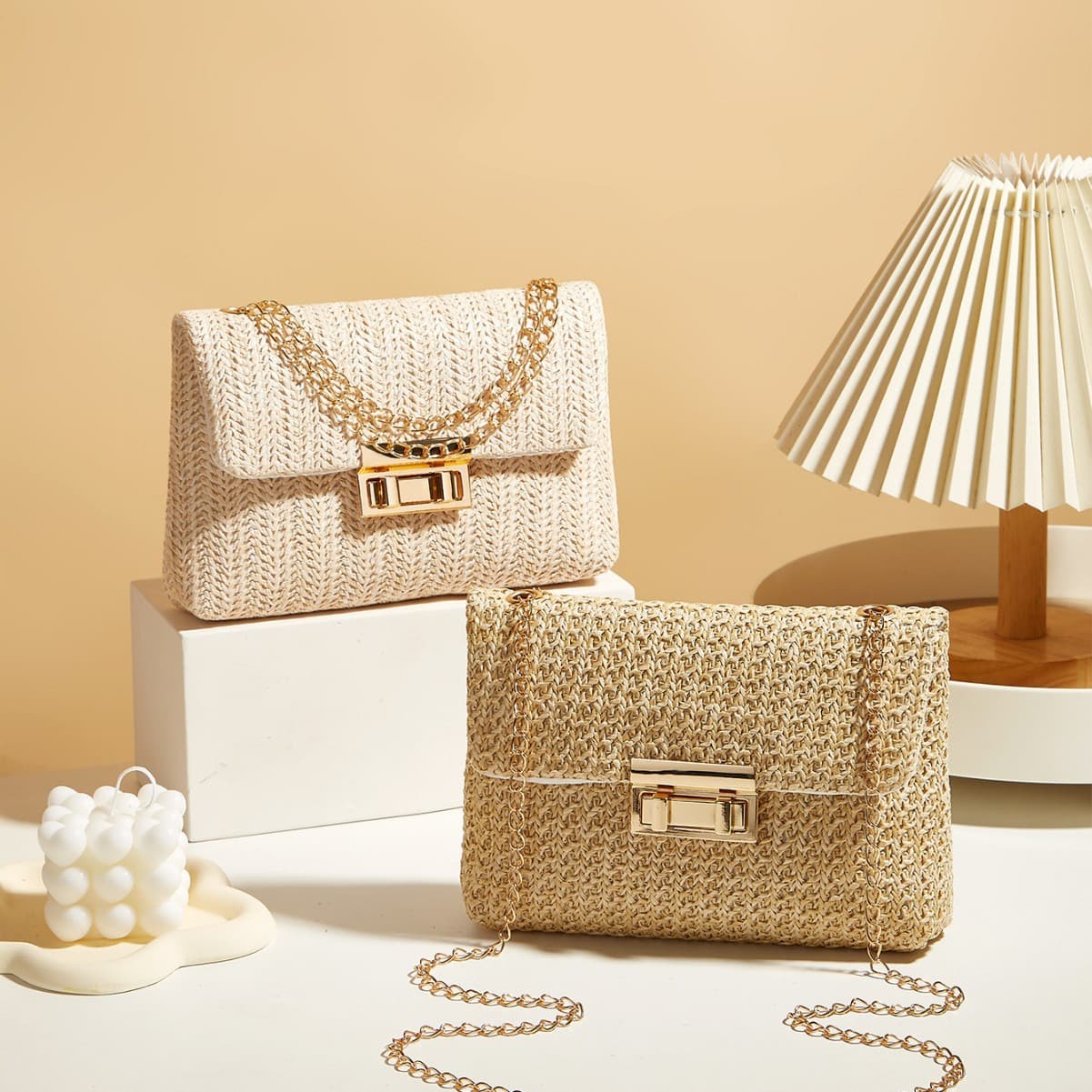 2026 New Style Straw Woven Crossbody Bag for Women, Small Chanel-Style Chain Bag, High-End Versatile Fashion Shoulder Bag