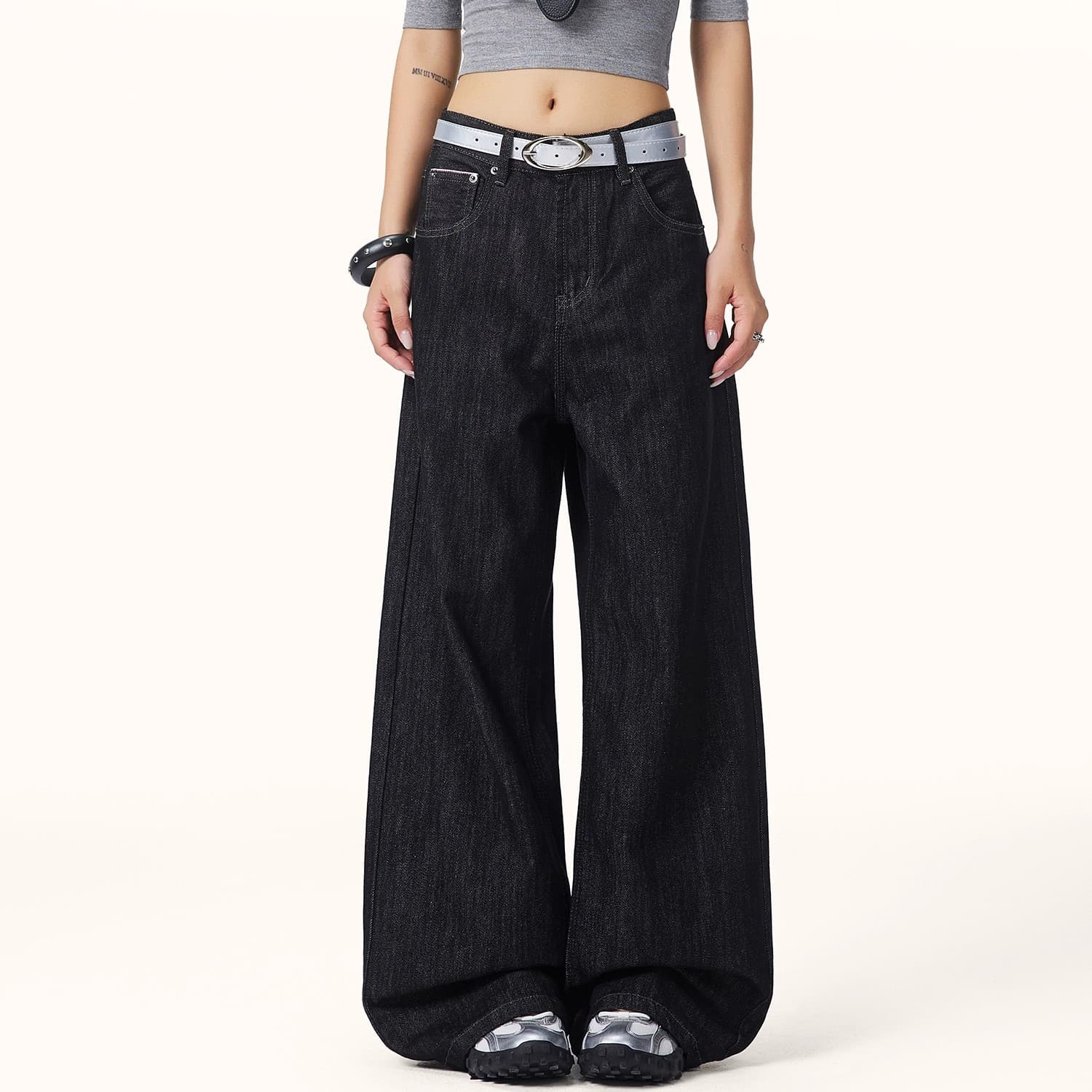 Wenshan American-Style Original Denim Color Pocket Braided Low-Waist Jeans for Women, Loose Fit, Slimming, Drapey, Versatile Wide-Leg Pants for Men