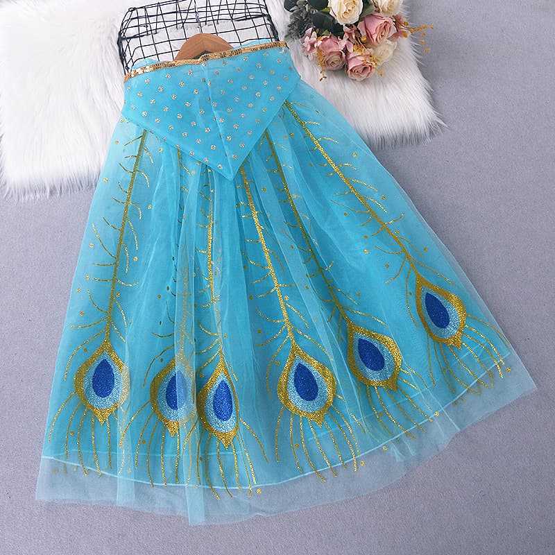Halloween Cosplay Princess Style Feather Print Cape Ice Princess Soft Polyester Fabric Children's Shoulder Wrap Costume Accessory