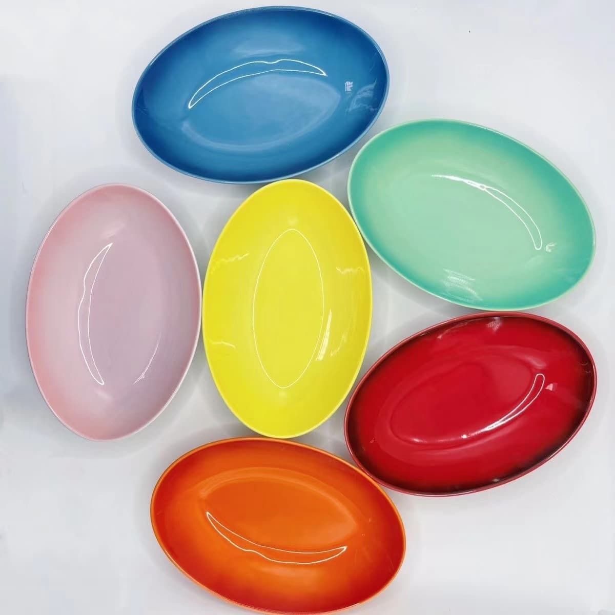 French rainbow LE model oval deep plate 23×15cm light neon color stoneware oval deep plate baking dish soup plate dish