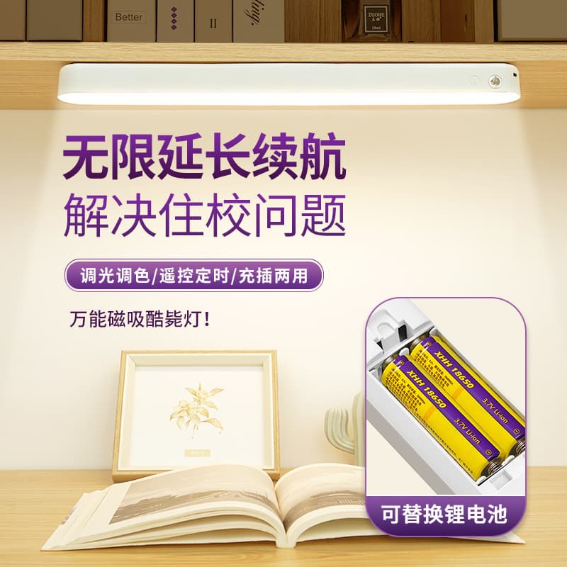 Student Dormitory Desk Lamp with Replaceable Battery Magnetic Suction, Cool LED Eye Protection Bedside Lamp for Bedroom
