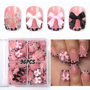 Ins-style Wearable Nails Cross-border Best-selling Manicure Set Leopard French Bow Pure Handmade Factory Direct