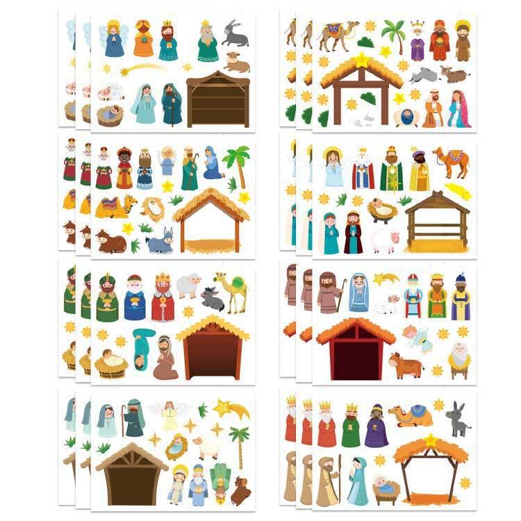 MSP2301 Christmas Sticker Making, Children's Holiday Nativity Scene, DIY Stickers for Christmas Party Gifts