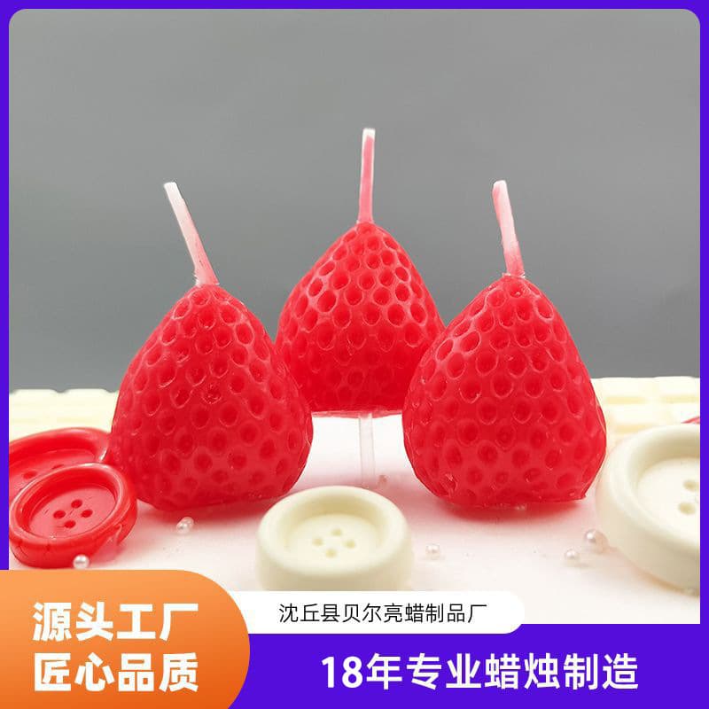 Custom Strawberry Candle Decoration for Birthday Party Atmosphere Setup, Simulated Fruit Cake Candle