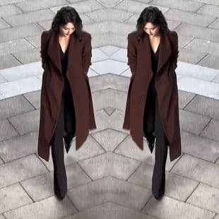 2904 Plus Size Women's Hepburn Style Vintage Elegant Trench Coat, Over-the-Knee Long Windbreaker