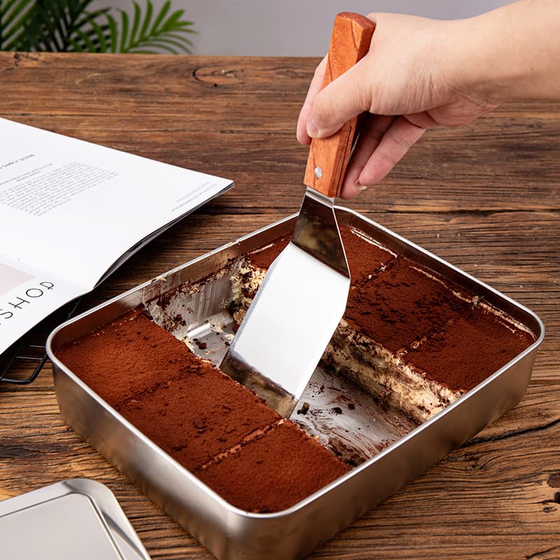 Tiramisu Spatula Dessert Mold Cutter, Baking Cake Spatula, Wooden Handle Stainless Steel Flat Spatula Bread Transfer Shovel