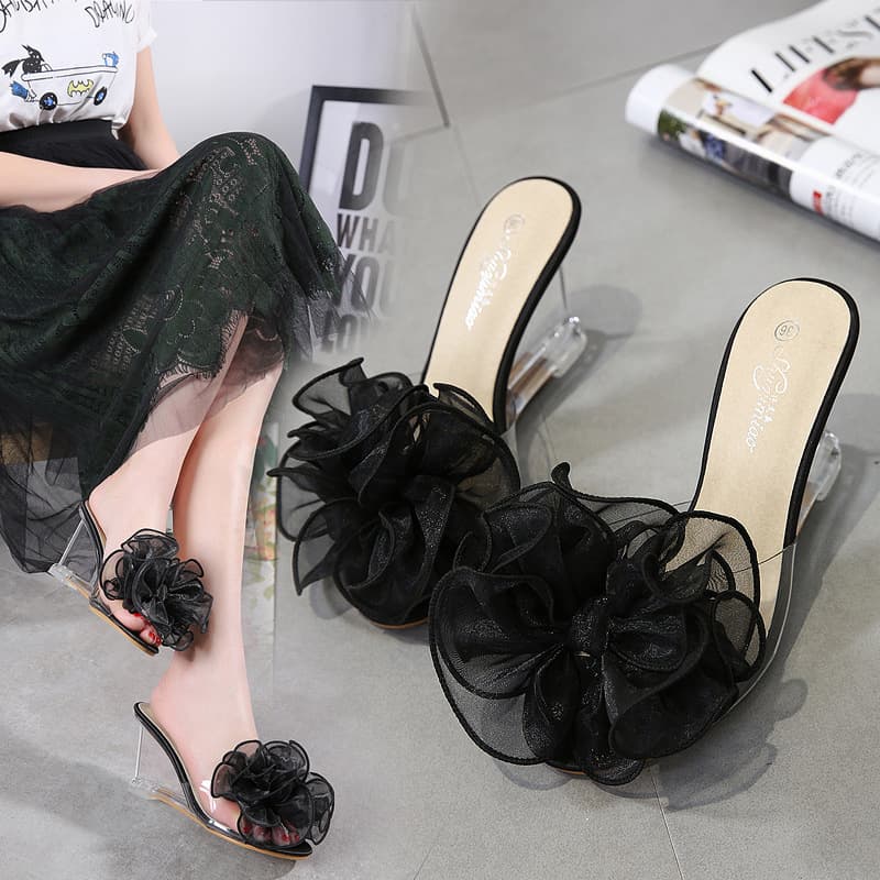 Korean-style wedge sandals for women summer 2021 new sexy crystal transparent high heels large flower wedge sandals