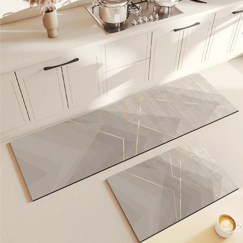 Kitchen Diatomaceous Earth Floor Mat for Sink, Water-Absorbent, Quick-Drying, Dirt-Resistant, Non-Slip Foot Mat, Household Two-Piece Carpet Set