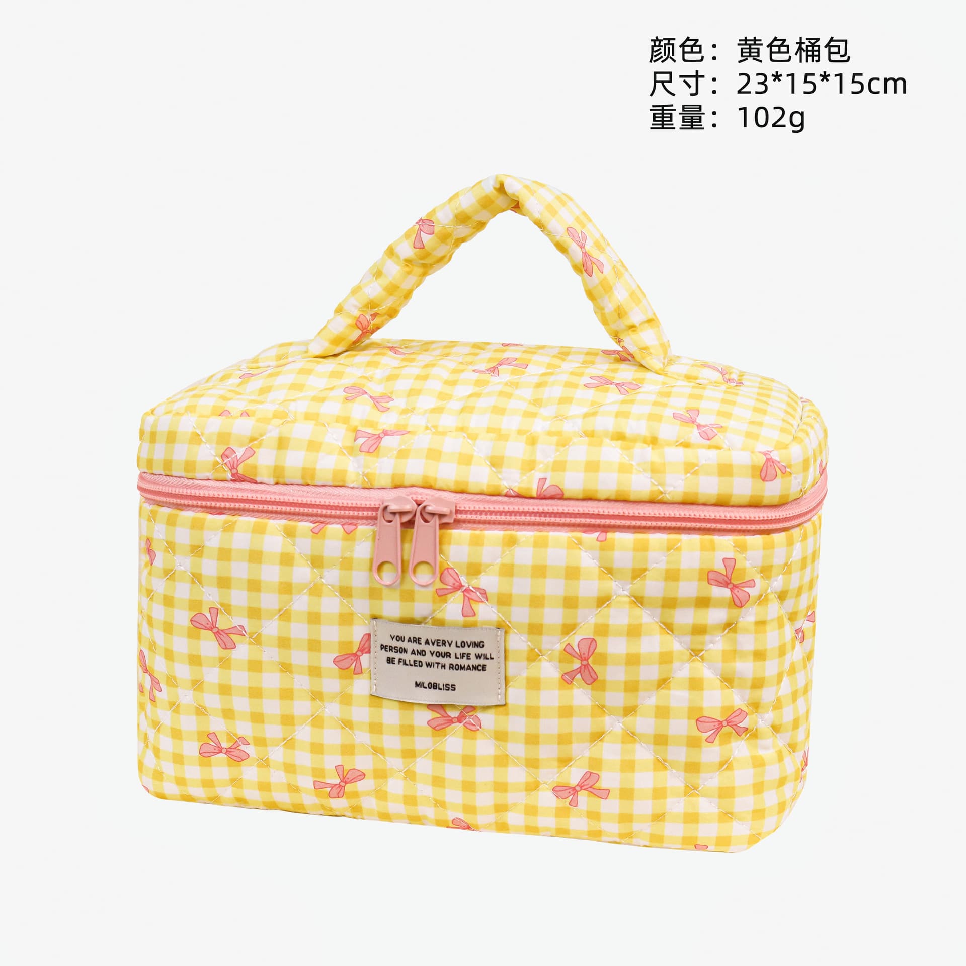 New Ins Style Quilted Plaid Bow Cosmetic Bag Large Capacity Travel Toiletry Pouch