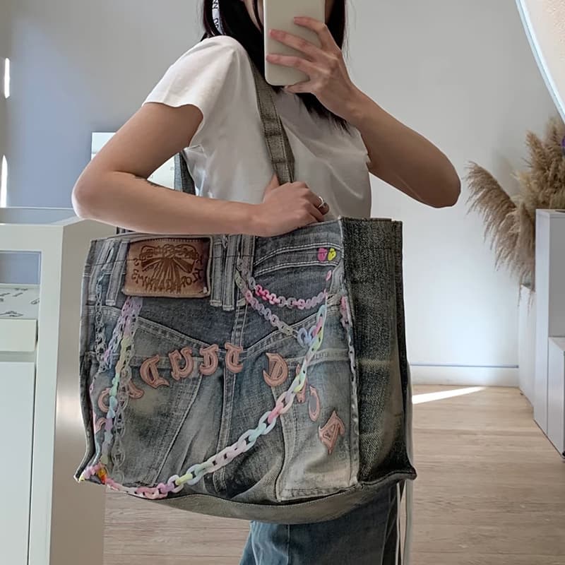 2025 Trendy Casual Fresh Printed Denim Handbag Shoulder Bag Large Capacity Women's Tote Bag New