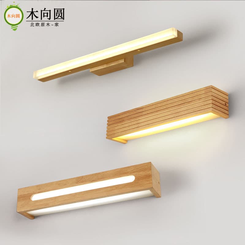 Cross-border Nordic solid wood LED mirror light for bathroom mirror cabinet light, bathroom dressing table minimalist makeup wood wall light