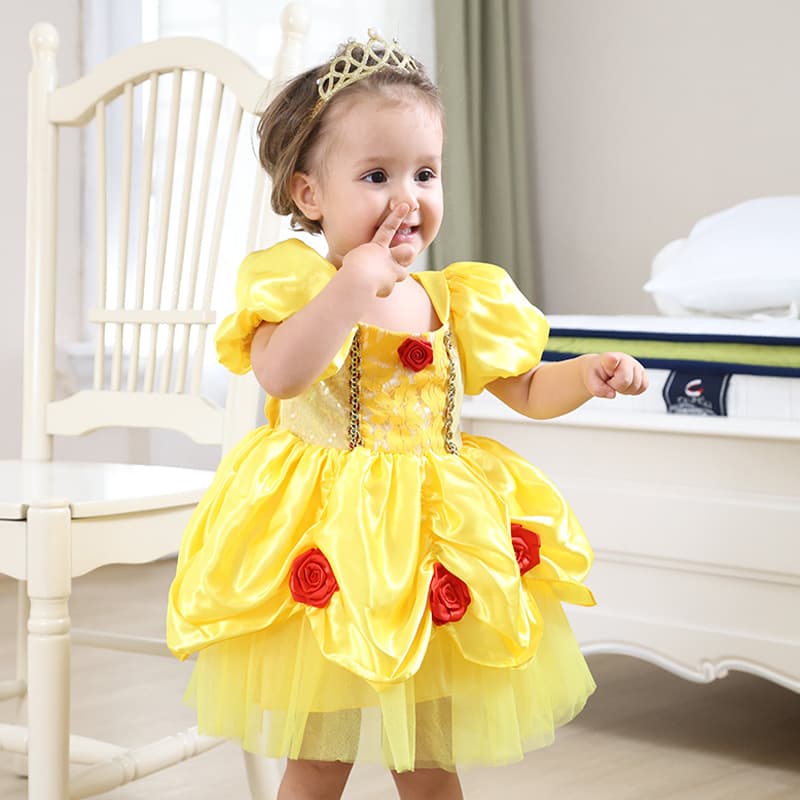 Baby new baby bell princess dress cosplay performance dress yellow puff sleeve princess dress flower girl dress