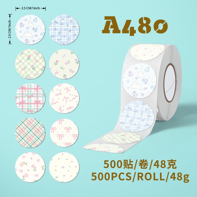Rolled 25MM 500 stickers children's plaid color bow seal stickers self-adhesive handmade gift tags