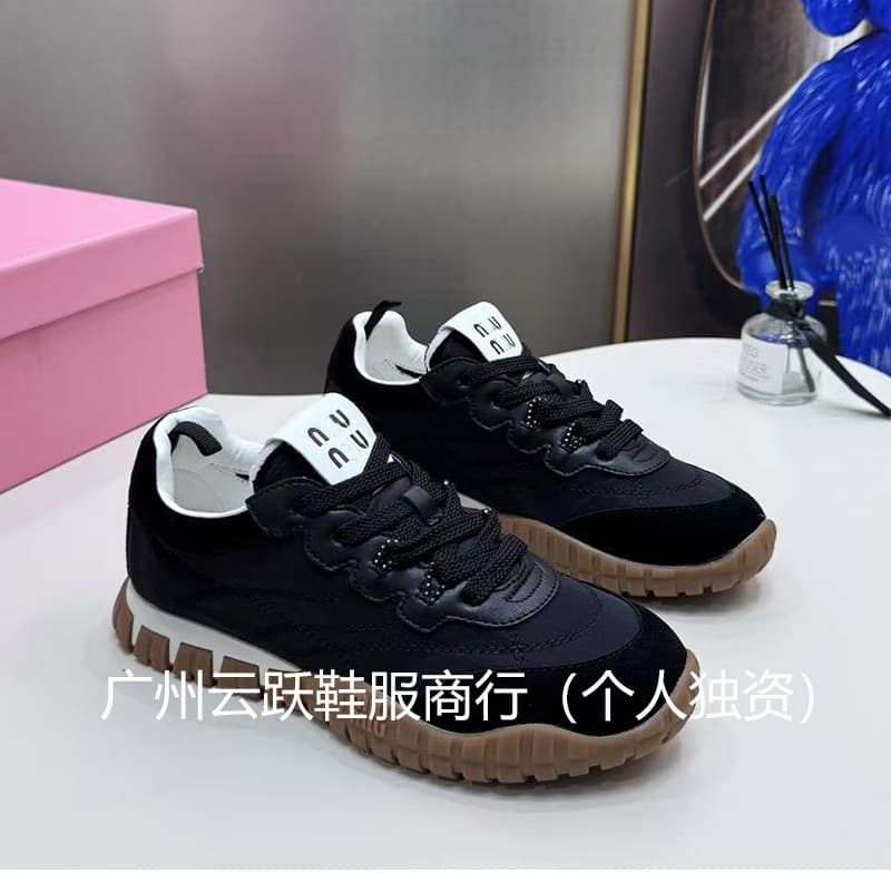 Miu Brand German Training Shoes 2025 New Lace-Up Tire Sports Shoes Casual Four Seasons Genuine Leather Retro Versatile Cortez Shoes