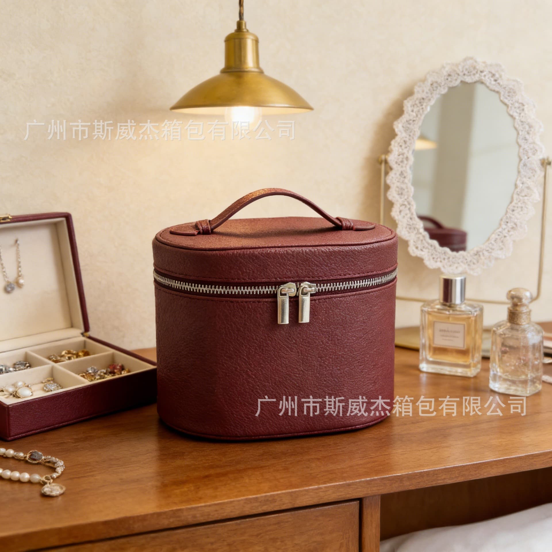 Cross-Border Pu Leather Bucket Makeup Bag, Large Capacity Toiletry Bag, Portable with Straps, Multi-Compartment Cosmetic Storage Bag
