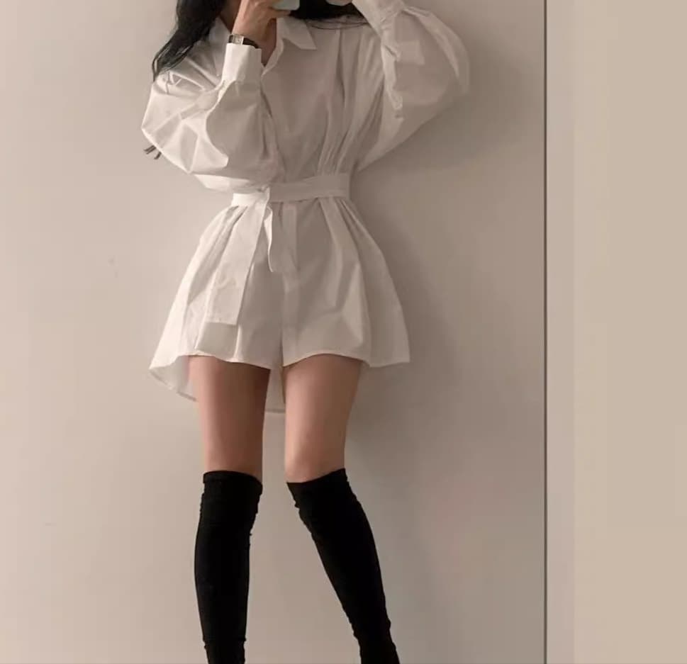 2023 Spring/Fall Korean Style Slim-Fit Versatile Loose Shirt Dress for Petite Women