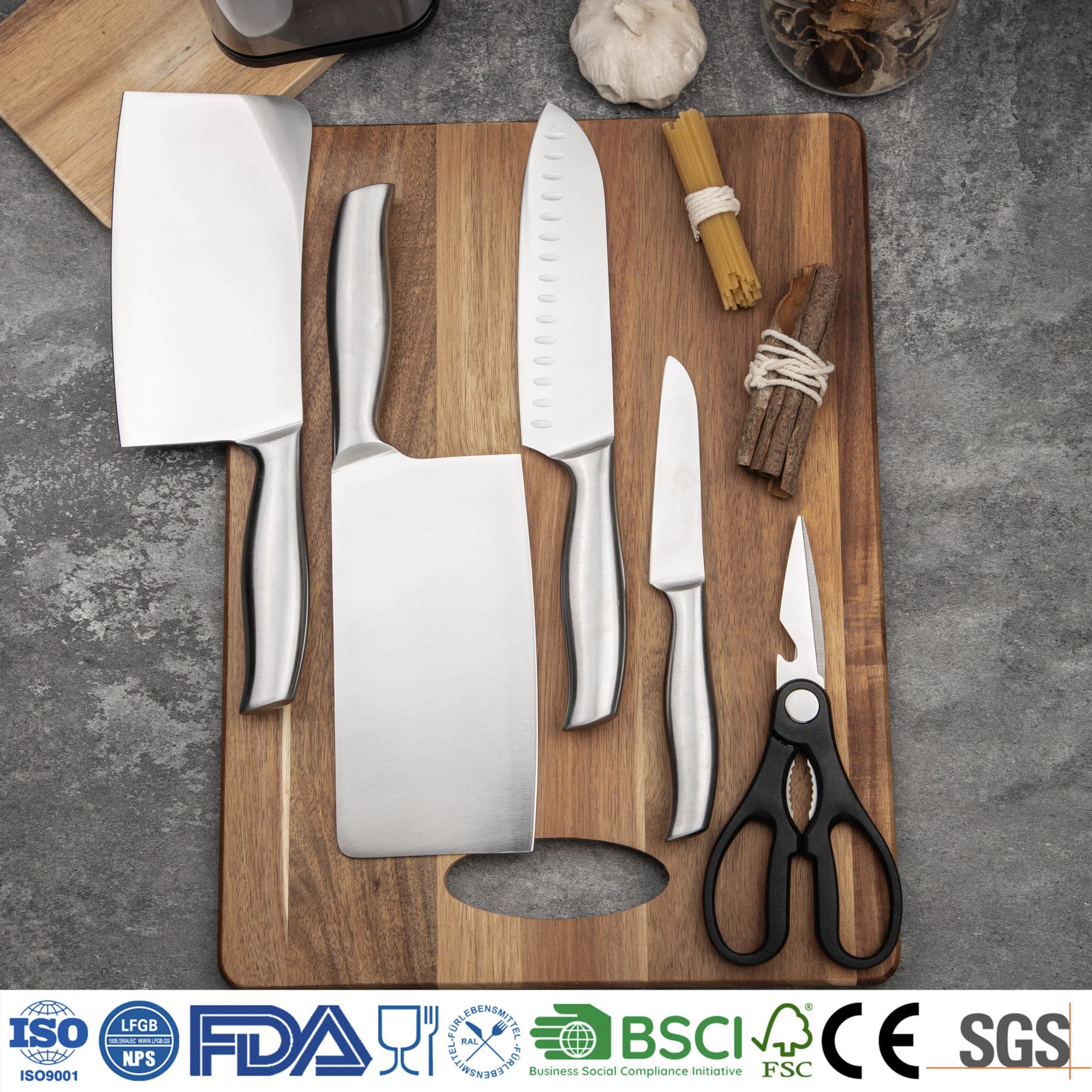 Stainless Steel Full Steel Handle Knife Set with Knife Rack, Kitchen Slicing Knife Household Chef Knife Kitchen Gift Knife Set
