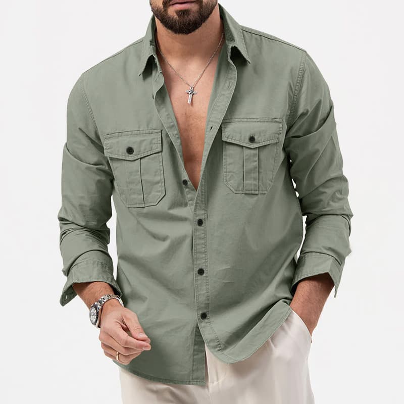 Cross-border Trade 2025 Autumn Loose Casual Shirt Men's New Jacket Men's Workwear Lapel Long Sleeve