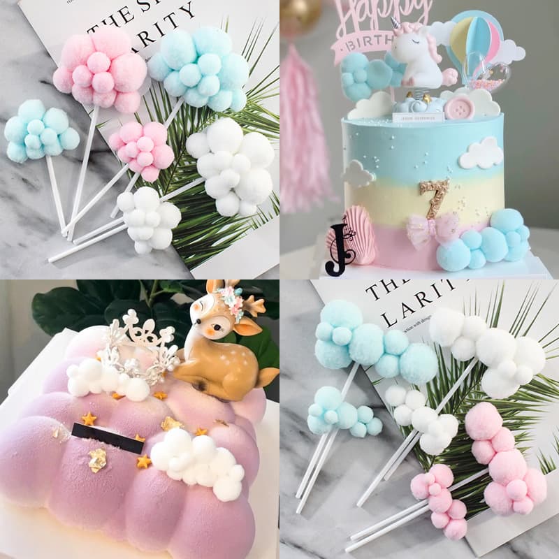 White Cloud 3D Fur Ball Long Cloud Plug-in Baby Birthday Party Dress-Up Product