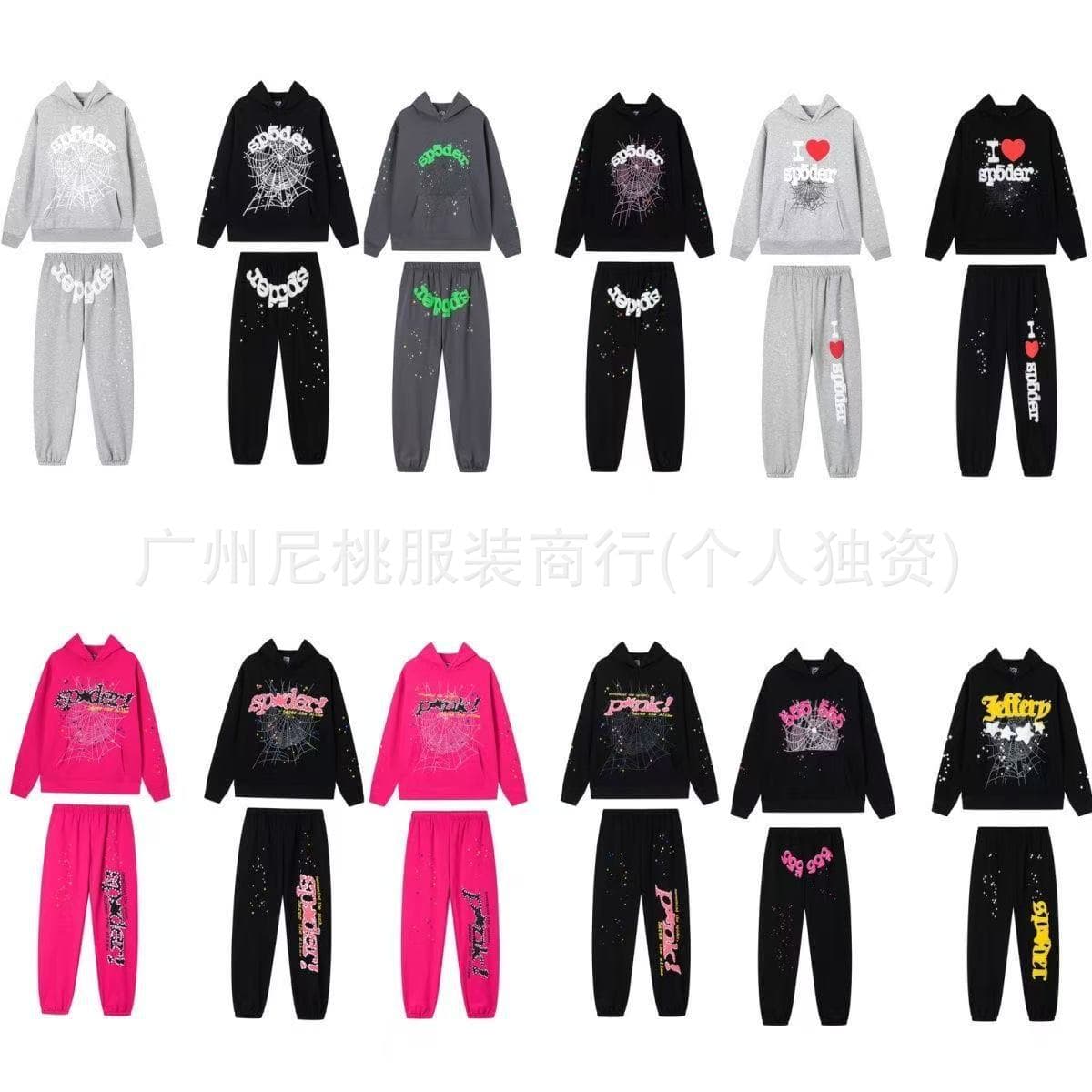 Sp5der Beauty Trend Pink Hoodie Spider Web Foam Loose Printed Hooded Sweatshirt Men's and Women's Casual Suit