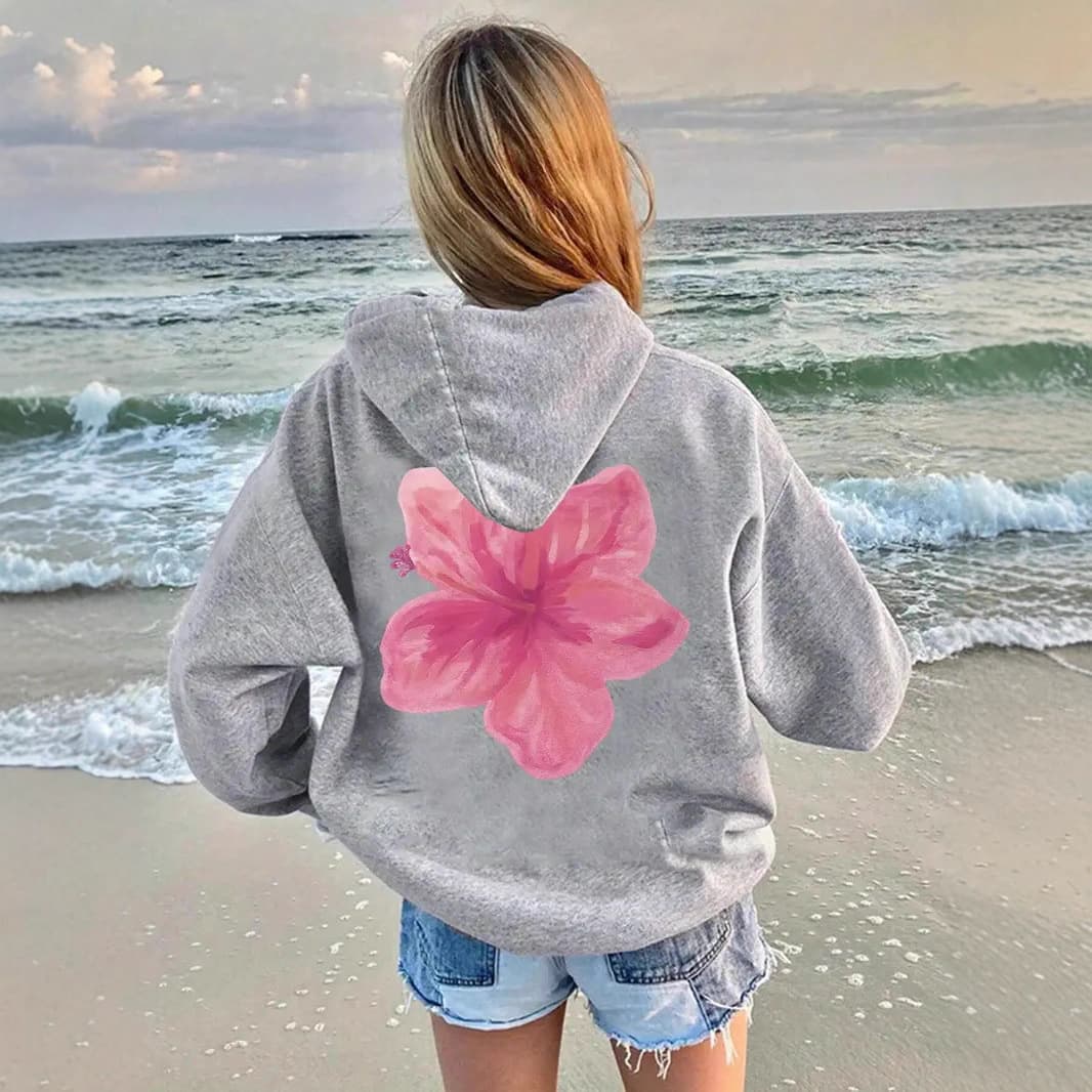 Cross-border 2025 spring and autumn velvet women's sweatshirt threaded cuffs and hem loose hooded sweatshirt for women with print