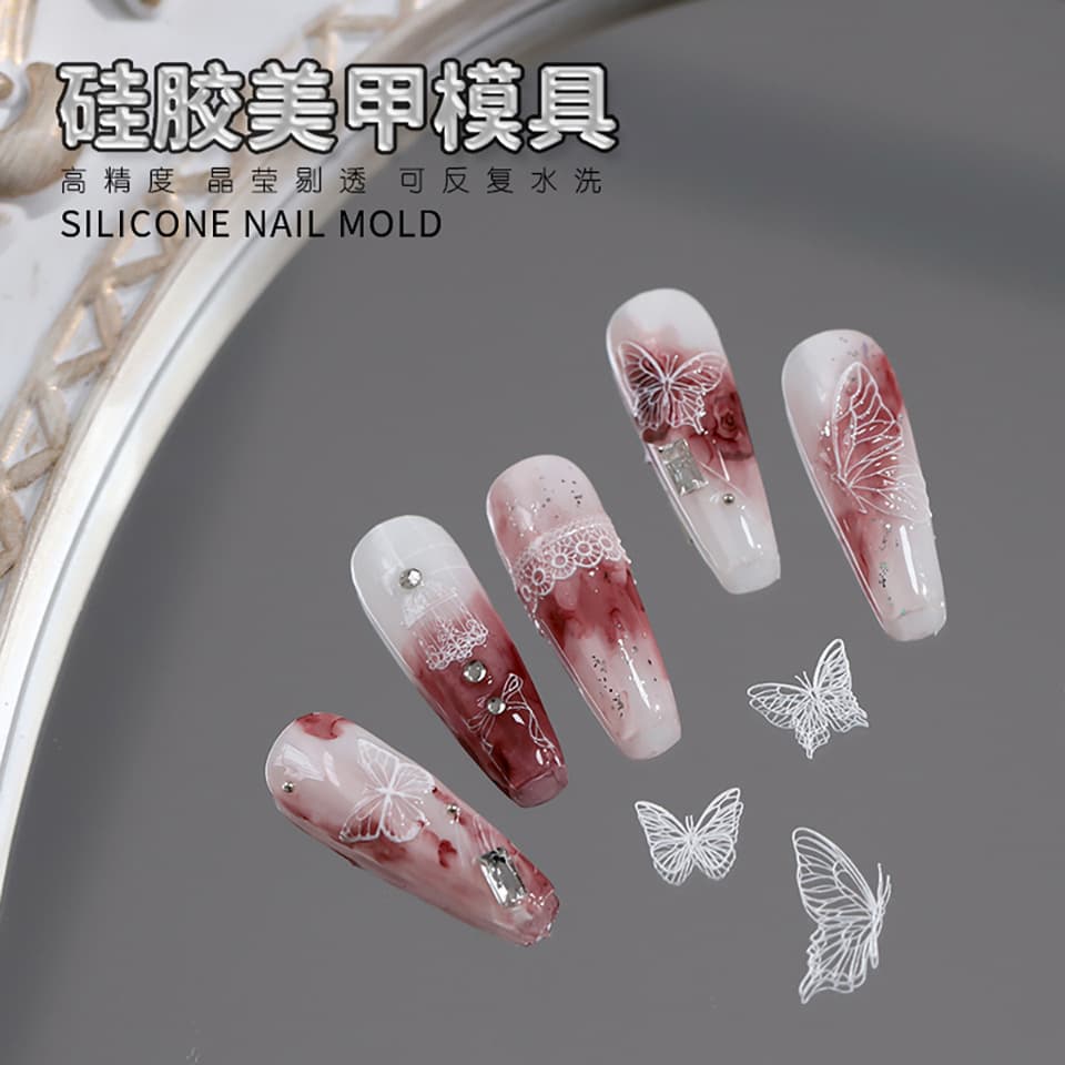 Hot-Selling ISN Butterfly Ribbon 3D 5D Embossed Nail Art Sweater Stickers Iron Element Popular Silicone Mold Pattern Stickers