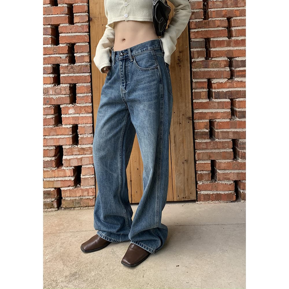 Yuyi Casual Jeans Women 2024 Spring Ins Korean Retro Loose Hanging Wide-Leg Pants Women A9038