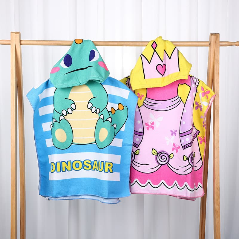 Hot Spot Wholesale Children's Cape Bath Towel Cloak Baby Hooded Bath Towel Absorbent Cartoon Printed Beach Bathrobe