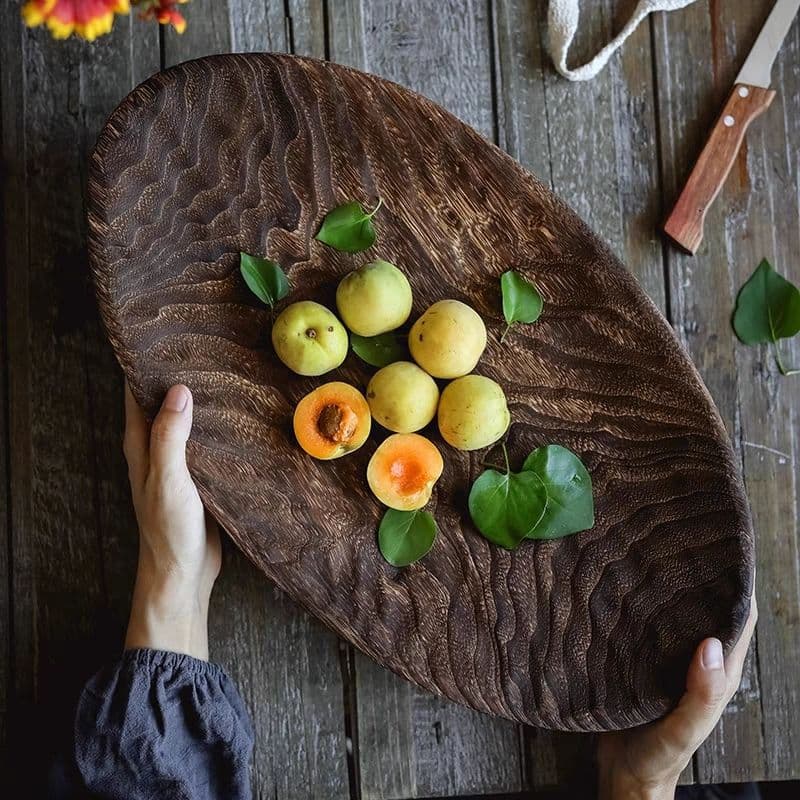 Wabi-Sabi Mid-Century Solid Wood Fruit Plate Decorative Ornament Living Room Coffee Table Wooden Tray Homestay Wooden Plate Storage Snack Plate