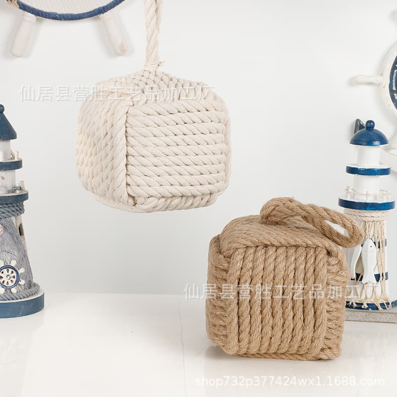 Hemp Rope Creative Draft Stopper Door Stop, Woven Square Block, Home Use Bar Restaurant Decoration