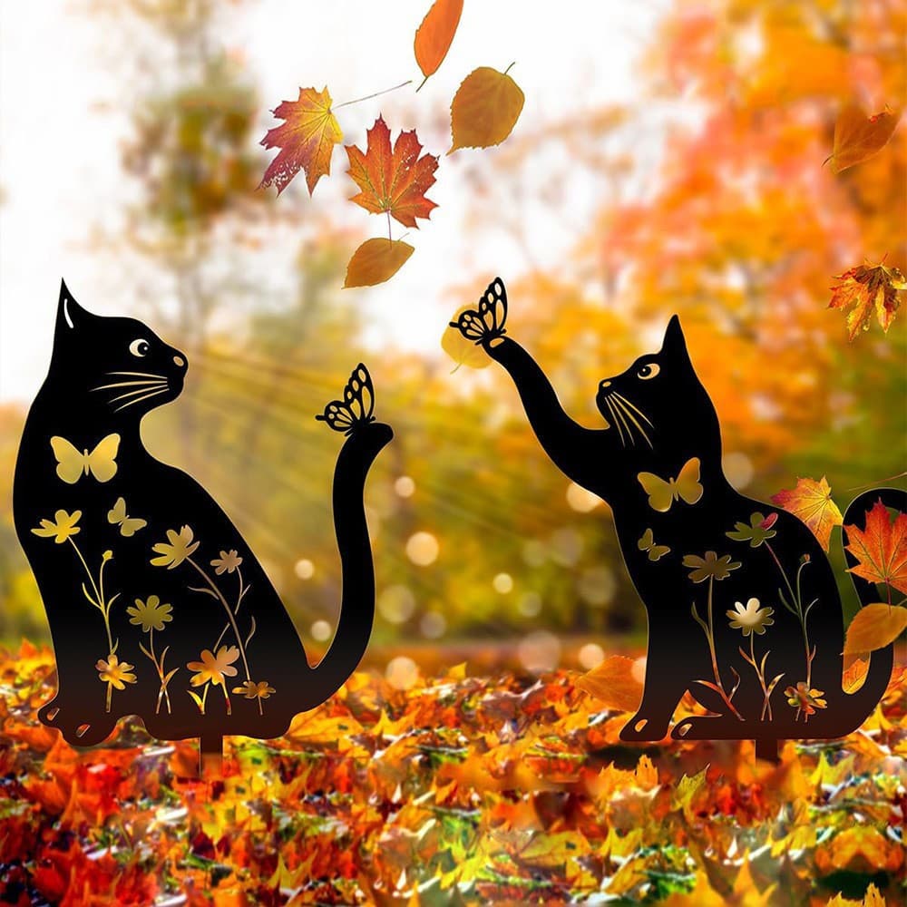 New Cross-border Wrought Iron Garden Decoration Animal Ground Stake Cat Dog Rabbit Lawn Sign Hollow Courtyard Art Ornament
