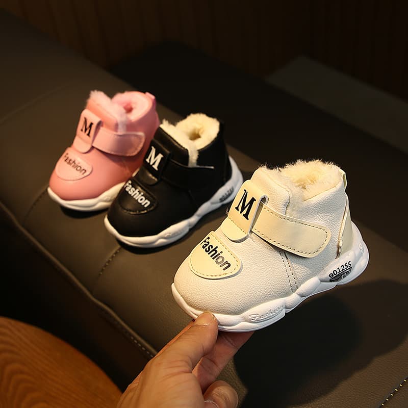 Winter New Boys Girls Thick Cotton Shoes 0-3 Years Toddler Comfortable Walking Shoes, Soft Sole Fleece Leather Sports Shoes