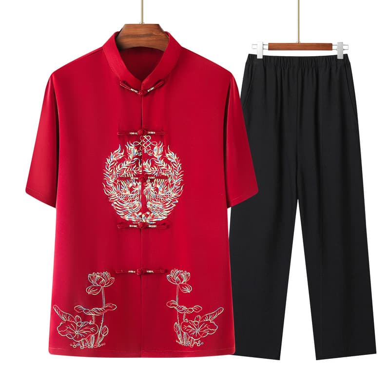 New Chinese style shirt set, 2025 spring and summer new couple's wear, elderly birthday banquet Chinese style two-piece set