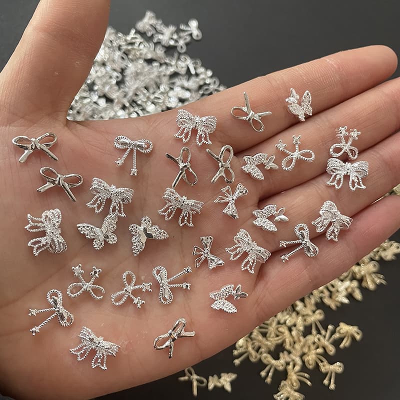 New Nail Art Metal Alloy Electroplated Bow Bright Silver Gold Double-Layer Butterfly Mixed Celebrity Nail Drill