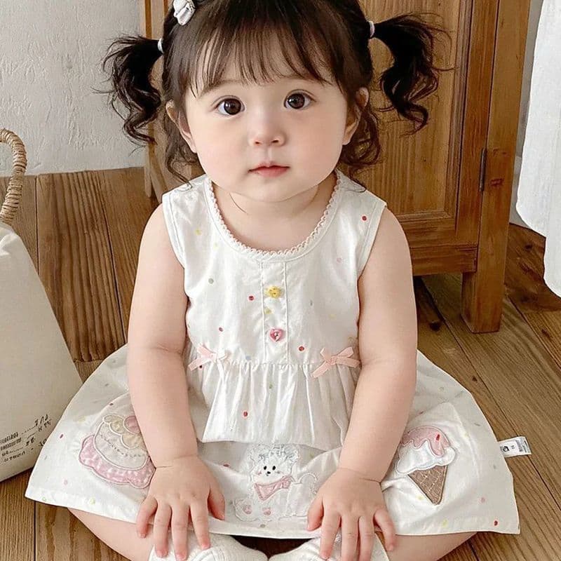Baby Dress Summer Adorable Korean Sweet Dessert Embroidery Girls Sleeveless Vest Dress Stylish Cute