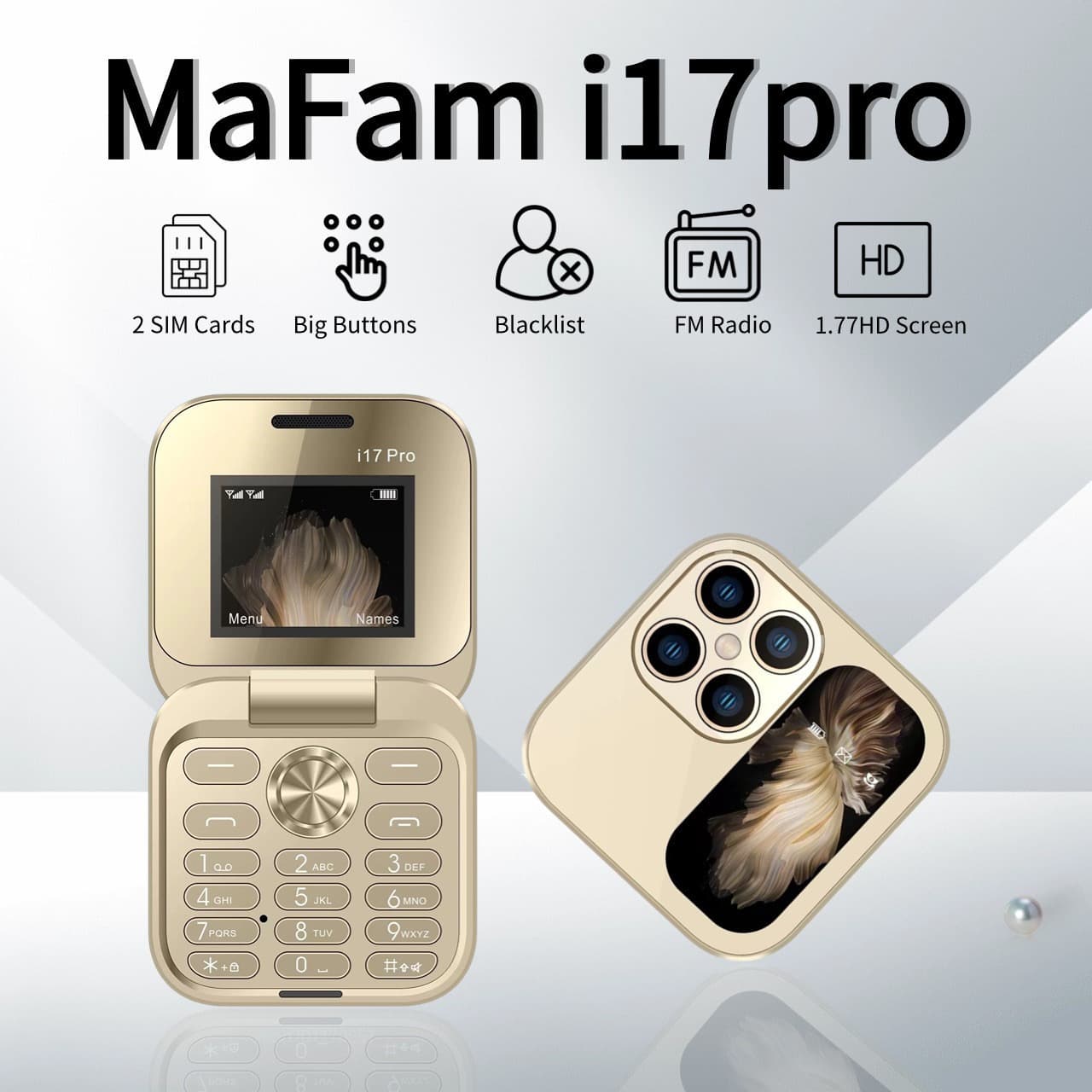 Cross-border Foreign Trade i17mini Dual SIM 2G Non-Smartphone i16pro Flip Clamshell Keypad Elderly Phone Universal Network