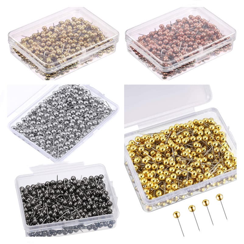 Manufacturer Direct Sales Office Cork Board Pins in Multiple Colors, Rose Gold Metal and Plastic Ball Head Map Pins