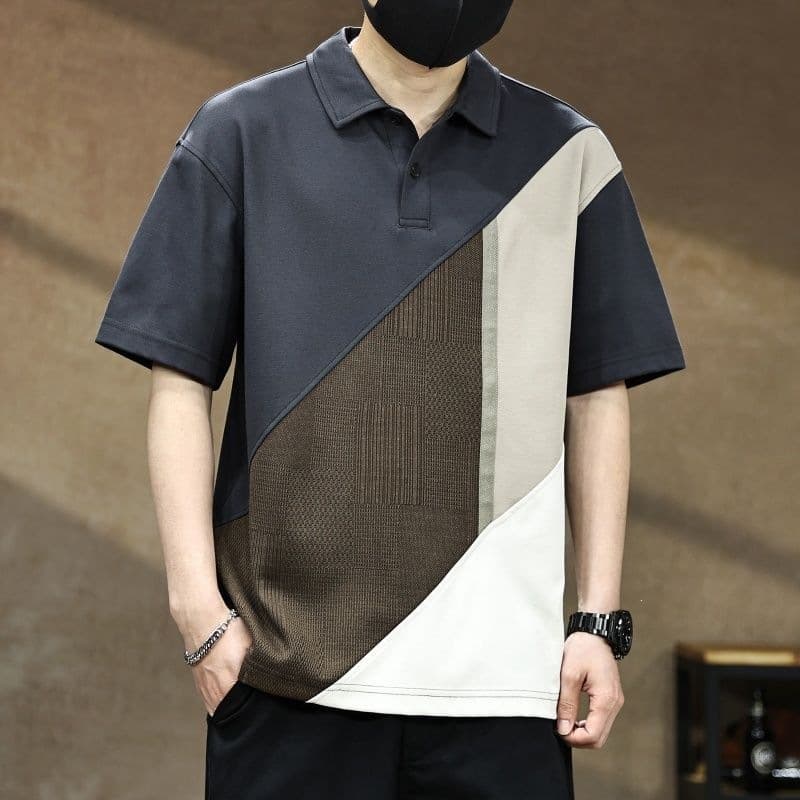 Summer Premium Contrast Color Patchwork Short Sleeve Shirt for Men, New Casual Sport Street Style Top