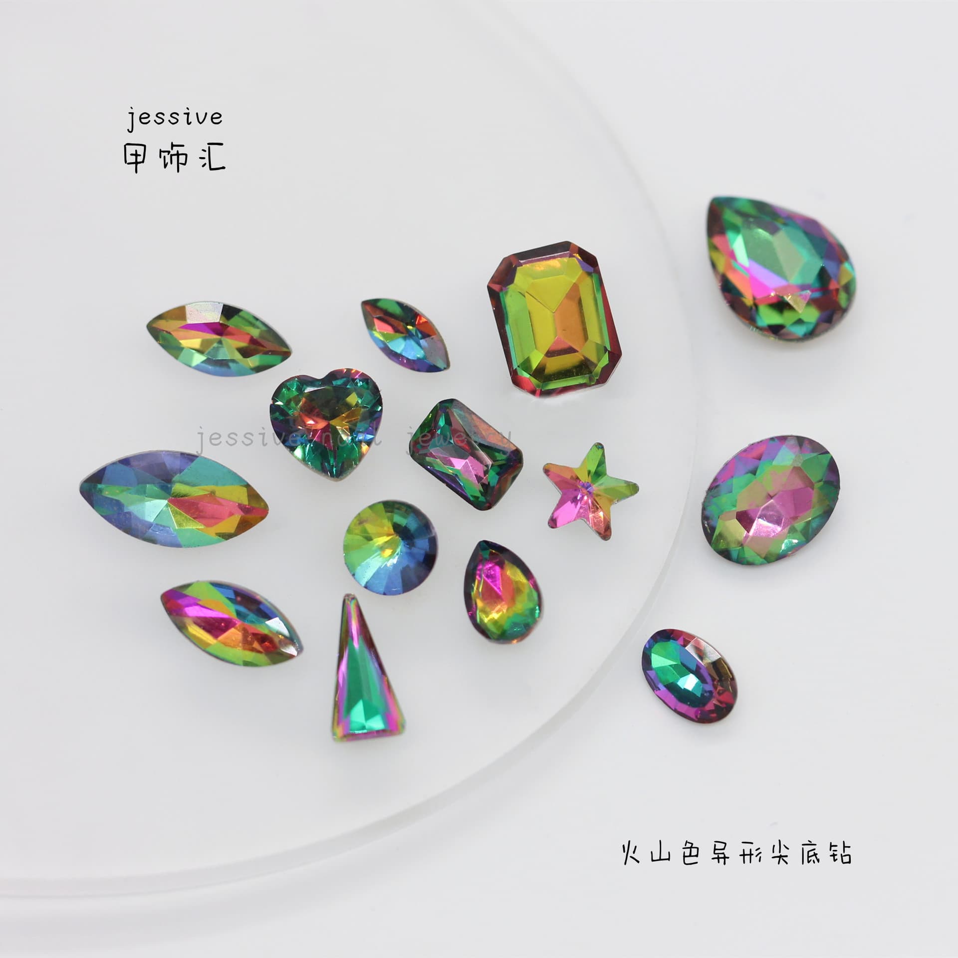 Internet celebrity flash manicure ins wind volcanic color special-shaped sharp bottom diamond five-star nail diy jewelry material diamond accessories