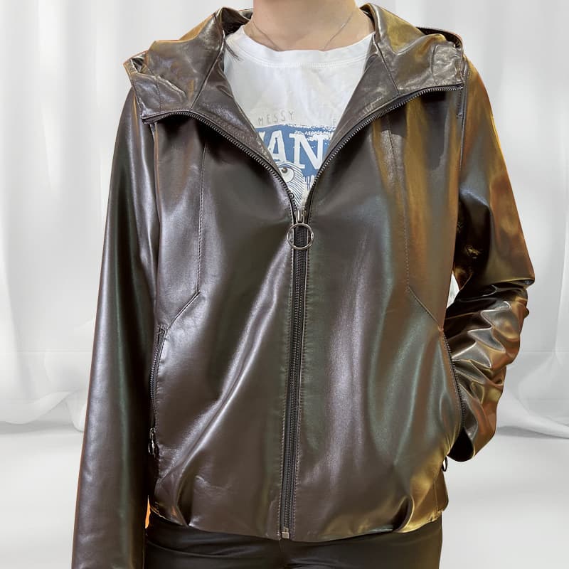Customized casual versatile casual fashion hooded jacket women's leather jacket trendy casual style